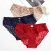 Women's Sexy Lace Flower Briefs Comfortable Breathable Fashionable Panties with Hollow Design Ice Silk Romantic Ladies Briefs